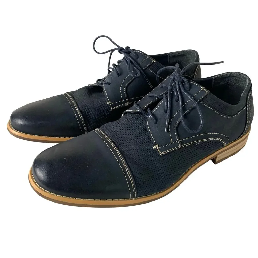Steve Madden Chays Navy Leather Cap Toe Oxford Mens Casual Dress Size 12 Lace Up